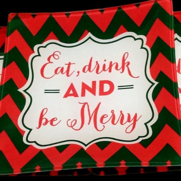 Christmas Dessert Plate, Set of 4 Glass SnackTrays,  Country Appetizer Plate - Picture 3 of 9